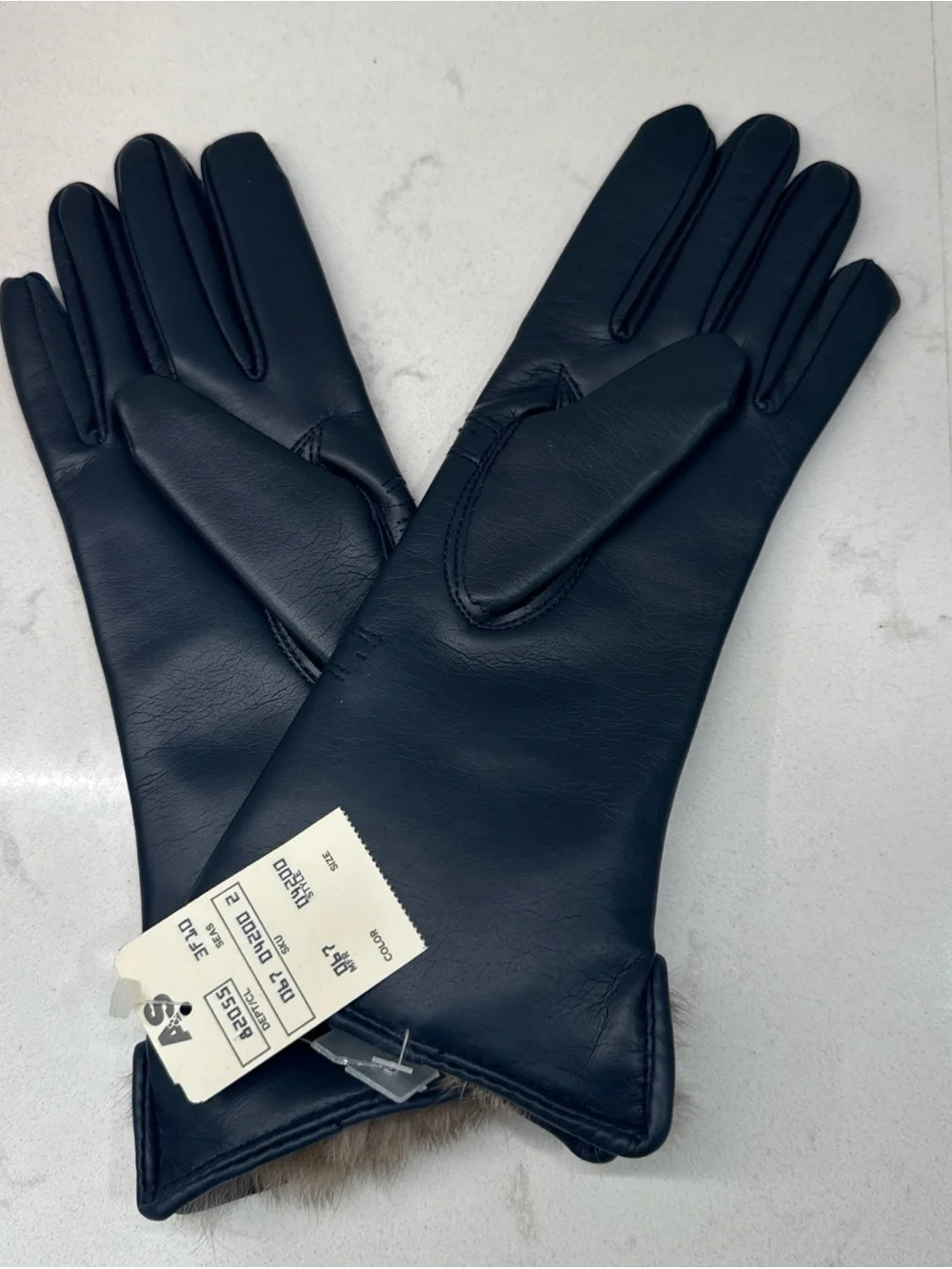 Vintage Corliss faux leather gloves rabbit fur lined NWT NEW navy blue